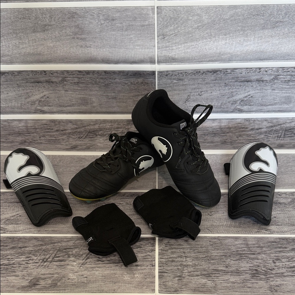 Puma Black Soccer Cleats with Shin Guards and ankle protector boys or girls